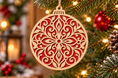 Christmas Mandala Bauble SVG, Layered Laser Cut Wood Product Image 1