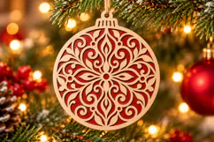 Christmas Mandala Bauble SVG, Layered Laser Cut Wood Product Image 2