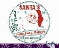 Round Vintage Christmas Svg Sign, Santa's Christmas Market Product Image 2
