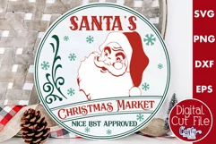 Round Vintage Christmas Svg Sign, Santa's Christmas Market Product Image 1