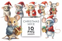 Mice in Christmas Santa Hats | Watercolor Clipart Product Image 1