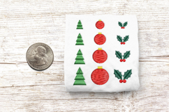 Christmas Tree Ornament Holly Micro Embroidery Trio