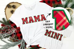 MAMA MINI sublimation design, faux embroidery Christmas png Product Image 1