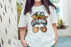 Messy bun svg with bandana, sunglasses, christmas trees and poinsettia 