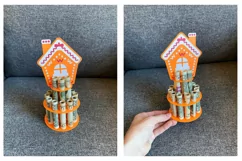Christmas Money Cake Gingerbread House. Paper cutting. DIY Money Holder SVG. SVG template cut file for Cricut. 
