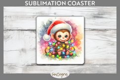 Christmas Monkey v1 Entangled in Lights Square Coaster Subli Product Image 1