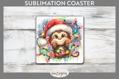 Christmas Monkey v2 Entangled in Lights Square Coaster Subli Product Image 1