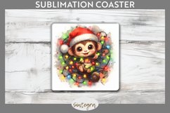 Christmas Monkey v3 Entangled in Lights Square Coaster Subli Product Image 1