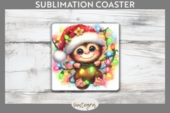 Christmas Monkey v4 Entangled in Lights Square Coaster Subli Product Image 1