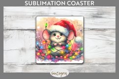 Christmas Mouse v4 Entangled in Lights Square Coaster Sublim Product Image 1
