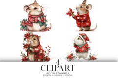 Christmas Mouse Clipart Illustrations Watercolor PNG