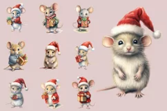 Mice in Christmas Santa Hats | Watercolor Clipart Product Image 2