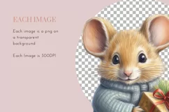 Mice in Christmas Santa Hats | Watercolor Clipart Product Image 3