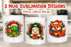 Funny Christmas Mug Wraps | 3D Animal Sublimation PNG Product Image 1