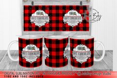 Christmas Mug Hot Chocolate Mug Sublimation Design Full Wrap with Buffalo Plaid and Vintage Reindeer Label Old Fashion Blend North Pole Approved PNG