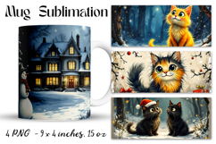 Cats Christnas Mug Wrap Sublimation PNG - Cute Kitten PNG Product Image 1