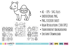 Christmas nativity PNG clipart for crafts and coloring