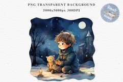 Christmas Night Fantasy Kids Clipart Winter Childrens Book Art Image Watercolor Transparent Print illustration sublimation printable digital junk journaling  watercolor Christmas Night Kids, Cute Winter Children clipart, xmas child, Girl Boy fantasy art