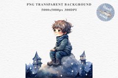 Christmas Night Fantasy Kids Clipart Winter Childrens Book Art Image Watercolor Transparent Print illustration sublimation printable digital junk journaling  watercolor Christmas Night Kids, Cute Winter Children clipart, xmas child, Girl Boy fantasy art