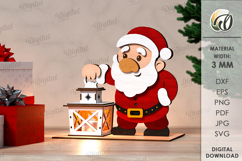 Christmas Night Lantern Laser Cut. Santa Claus SVG Product Image 1