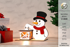 Christmas Night Lantern Laser Cut. Snowman SVG Product Image 1
