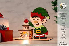 Christmas Night Lantern Laser Cut. Christmas Elf SVG Product Image 1