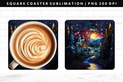 Christmas Night Square Coaster Sublimation Design PNG Product Image 1