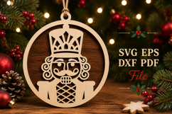 Christmas Nutcracker Ornament SVG, Laser Cut Wood Round Product Image 1