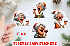 Christmas stickers, smiling lady with wine glass, Santa hat Product Image 1