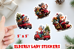 Christmas stickers, old lady on vintage red truck, sleigh Product Image 1