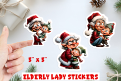 Christmas stickers funny elderly old lady with cute elf Product Image 1