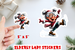 Christmas stickers, funny elderly old lady skating Product Image 1
