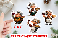 Christmas stickers funny elderly old lady with glass of wine Product Image 1