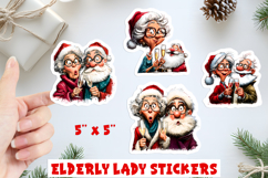 Christmas stickers, funny old lady Santa Claus drinking wine Product Image 1