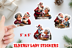 Christmas stickers, funny smiling lady Santa drinking wine Product Image 1