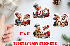 Humor Christmas stickers, funny lady Santa drinking wine PNG Product Image 1