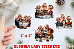 Christmas stickers, funny happy elderly people, old lady PNG Product Image 1