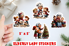 Christmas stickers, funny elderly old lady grandchildren PNG Product Image 1