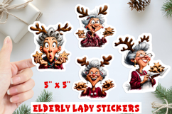 Christmas stickers, funny elderly old lady with cookies Product Image 1