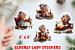Christmas stickers, funny elderly old lady with wine Product Image 1