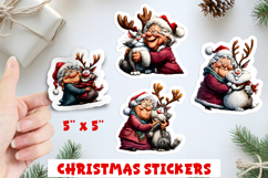 Christmas stickers, funny elderly old lady with cat stickers Product Image 1