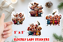Christmas stickers, old lady and best friends celebrating Product Image 1