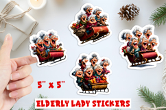 Christmas stickers, laughing old ladies friends Santa sleigh Product Image 1