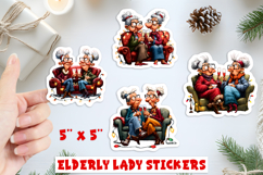 Christmas stickers, friendship elderly ladies with wineglass Product Image 1