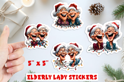 Christmas stickers, laughing old lady with best friend PNG Product Image 1