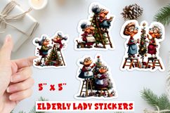 Christmas stickers, lady with best friend decorating tree Product Image 1