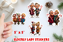 Christmas stickers, elderly lady with best friend, candy PNG Product Image 1
