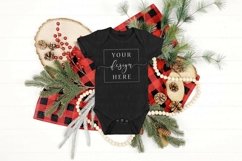 Christmas Mockup black Baby Shirt Flatlay bodysuit pine Product Image 1