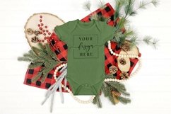 Christmas Mockup green Baby Shirt Flatlay bodysuit pine Product Image 1