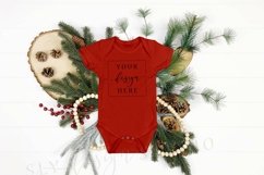 Christmas Mockup red Baby Shirt Flatlay bodysuit pine Product Image 1